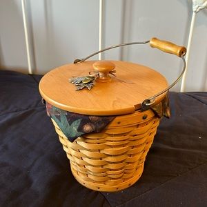 Longaberger Autumn Paul Handled Bucket with Original Fabric and Plastic liners